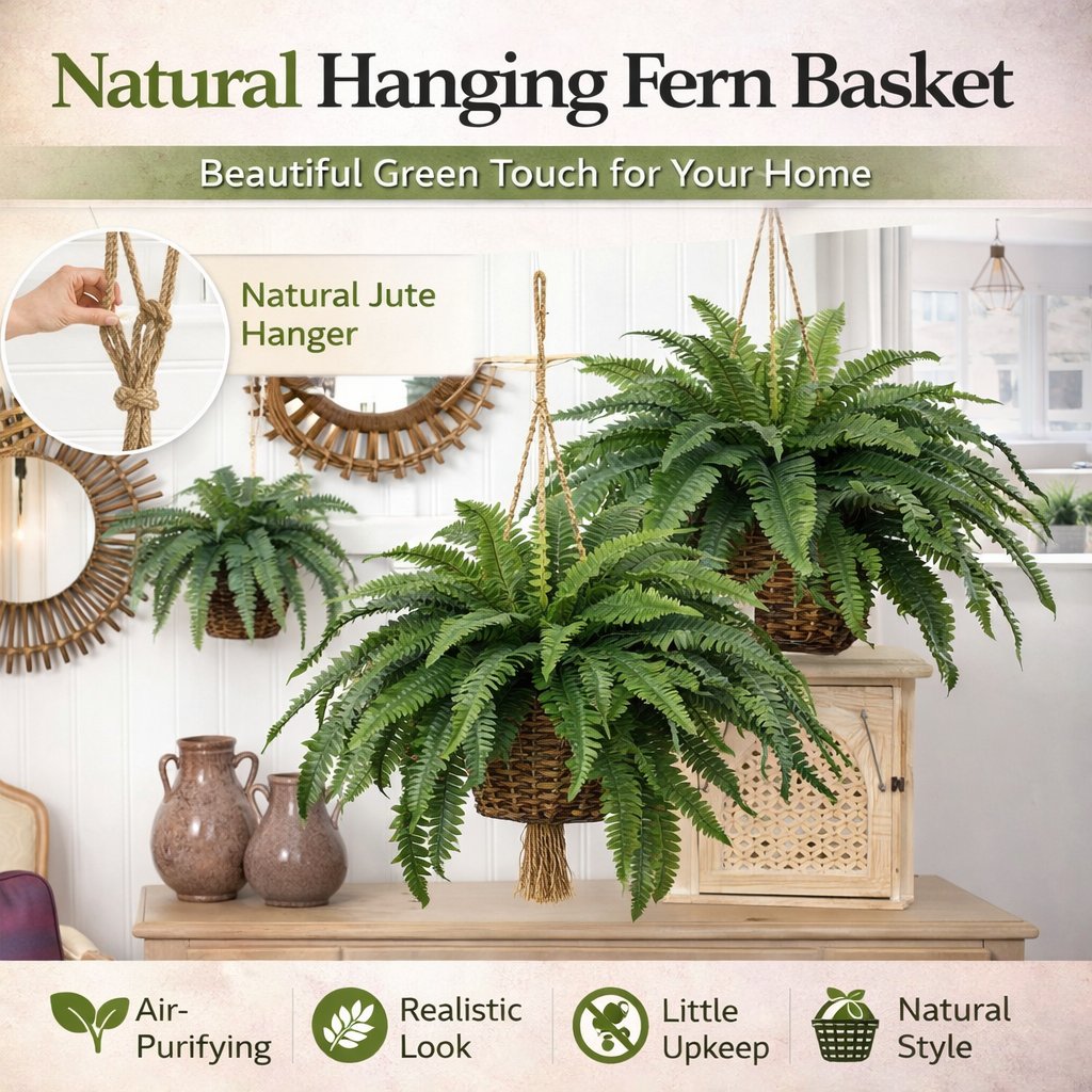 🌿🏡Artificial Hanging Fern Plant – Effortless Greenery for Home & Garden