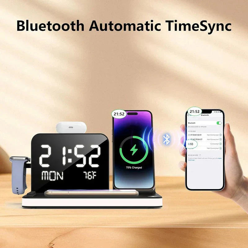 💥Hot Sale Deals-4-in-1 Fast-Charging Wireless Charging Station With Clock