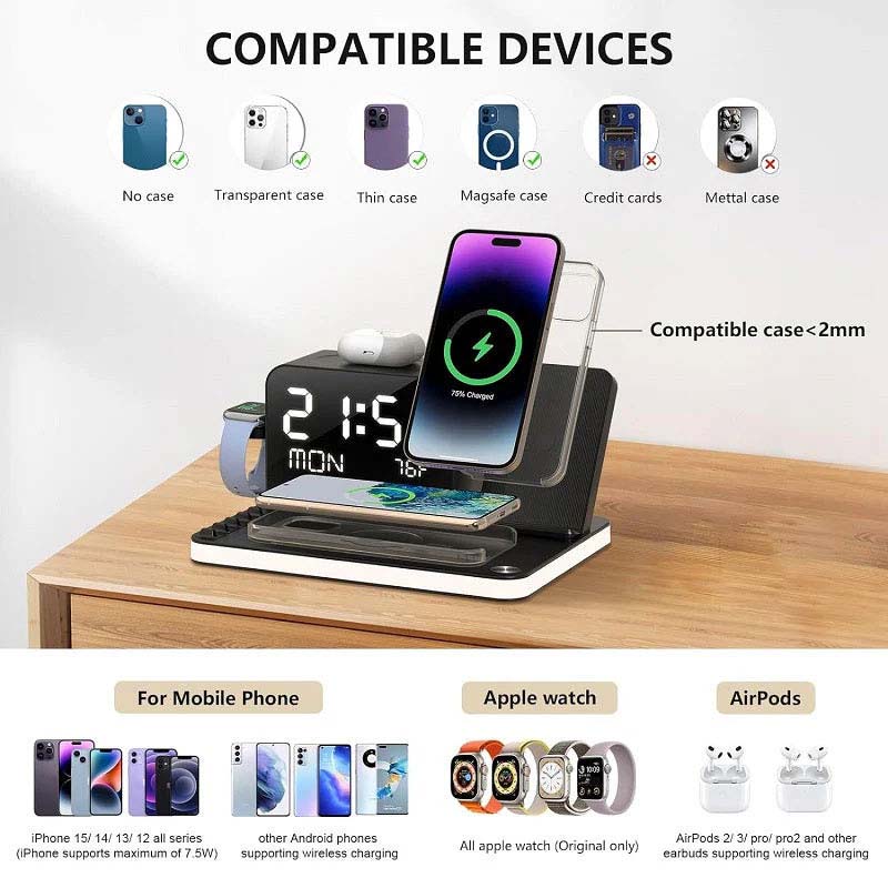 💥Hot Sale Deals-4-in-1 Fast-Charging Wireless Charging Station With Clock
