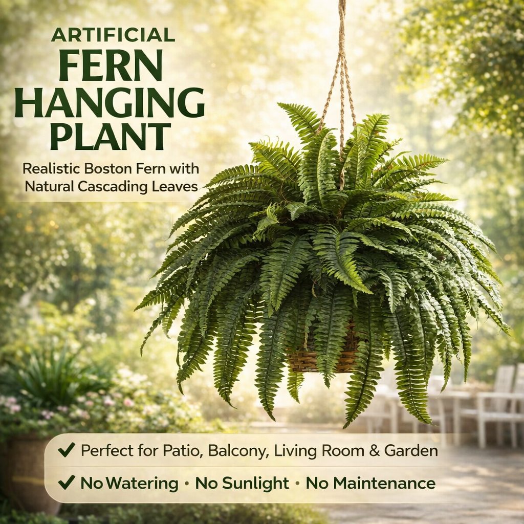 🌿🏡Artificial Hanging Fern Plant – Effortless Greenery for Home & Garden