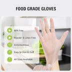 Disposable Vinyl Gloves, Food Safe, Latex-Free Powder-Free Clear Plastic Gloves for Cooking, House Clean, Food Prep