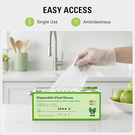 Disposable Vinyl Gloves, Food Safe, Latex-Free Powder-Free Clear Plastic Gloves for Cooking, House Clean, Food Prep
