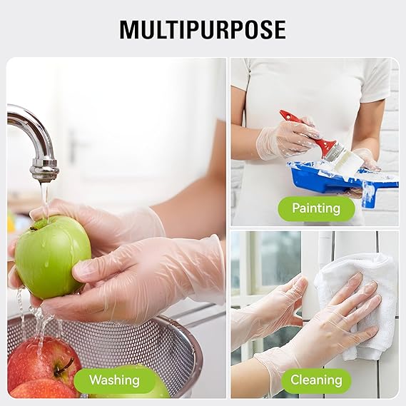 Disposable Vinyl Gloves, Food Safe, Latex-Free Powder-Free Clear Plastic Gloves for Cooking, House Clean, Food Prep