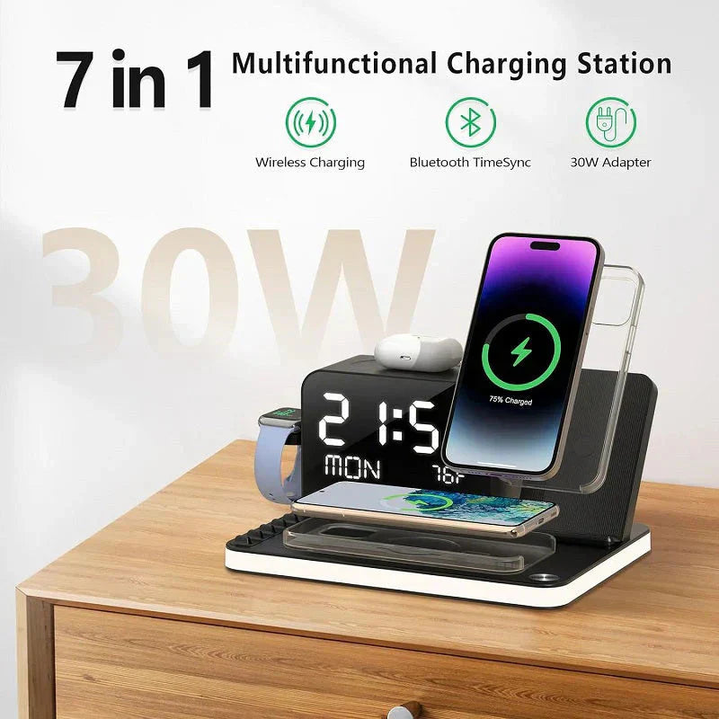 💥Hot Sale Deals-4-in-1 Fast-Charging Wireless Charging Station With Clock
