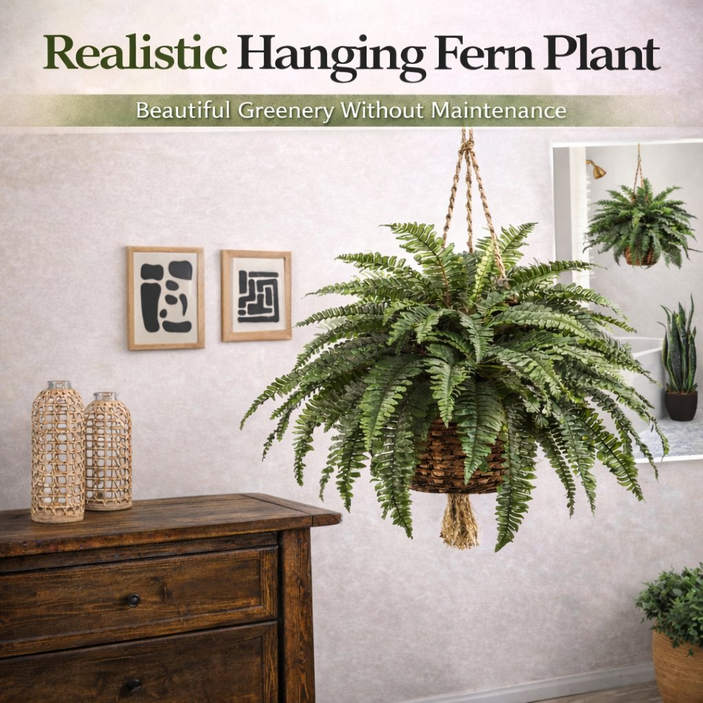 🌿🏡Artificial Hanging Fern Plant – Effortless Greenery for Home & Garden