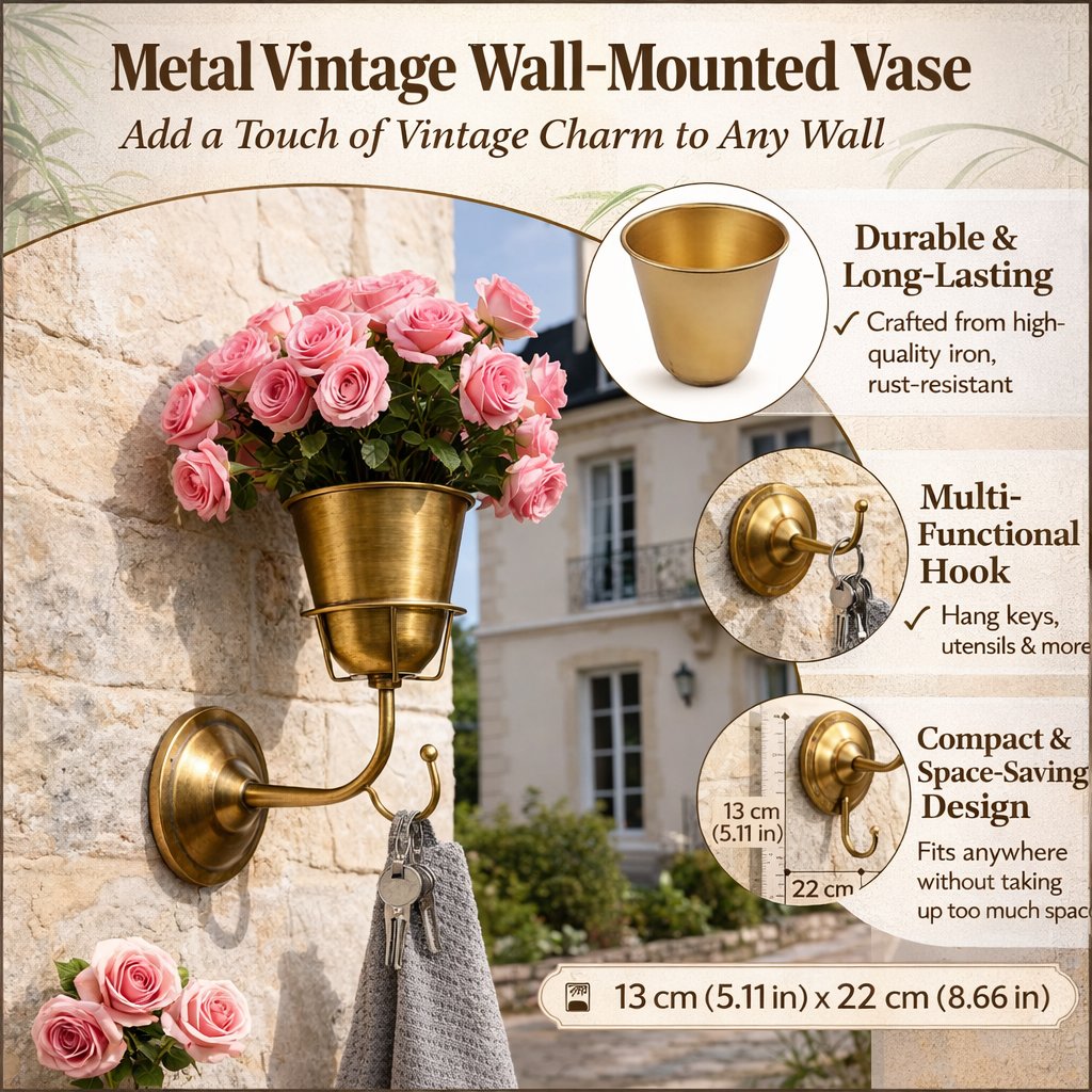 🌸 Wall-Mounted Flower Vase with Hook